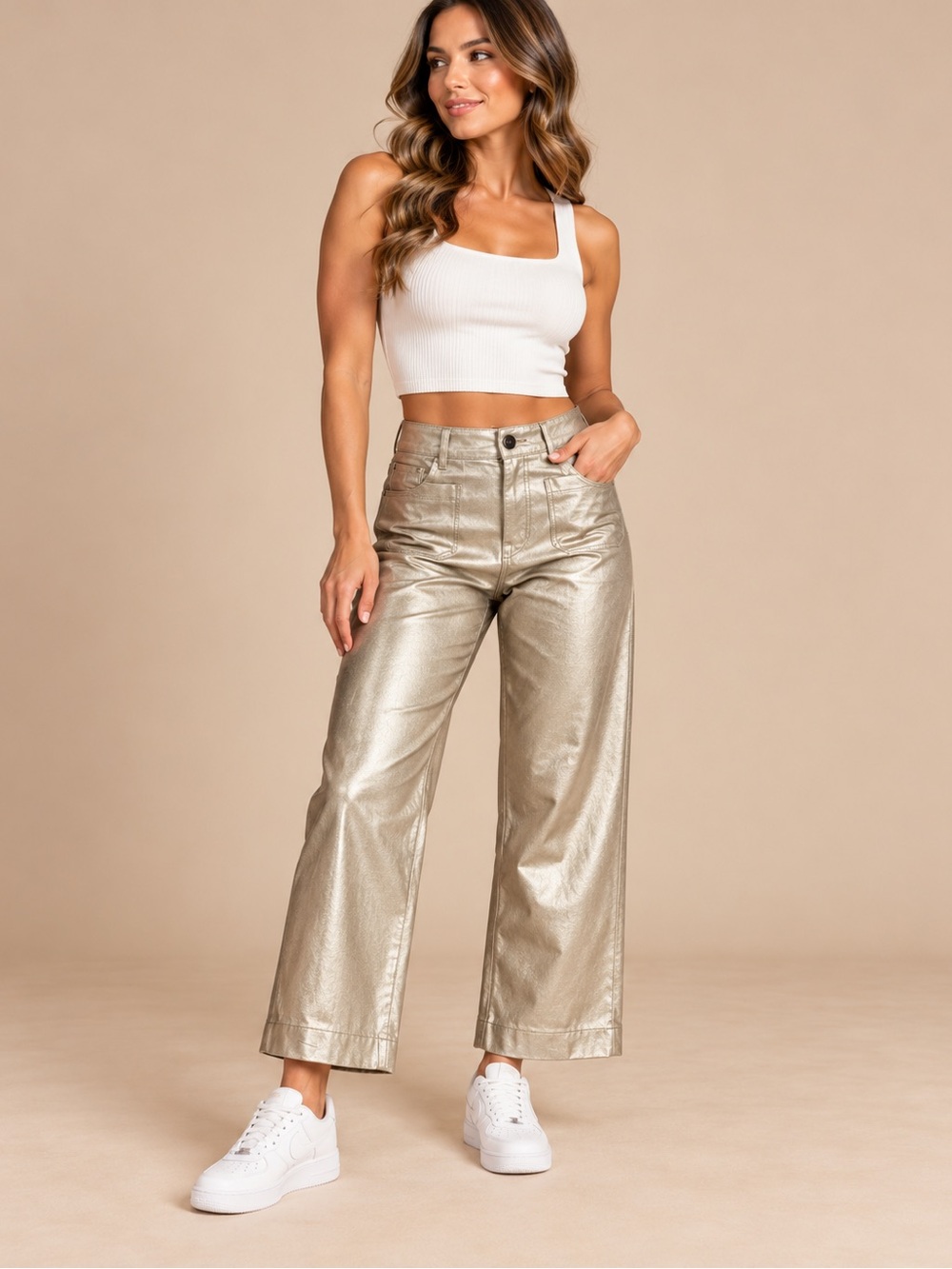 Maeve By Anthropologie The Colette Metallic Gold Cropped Wide Leg Pants 30P